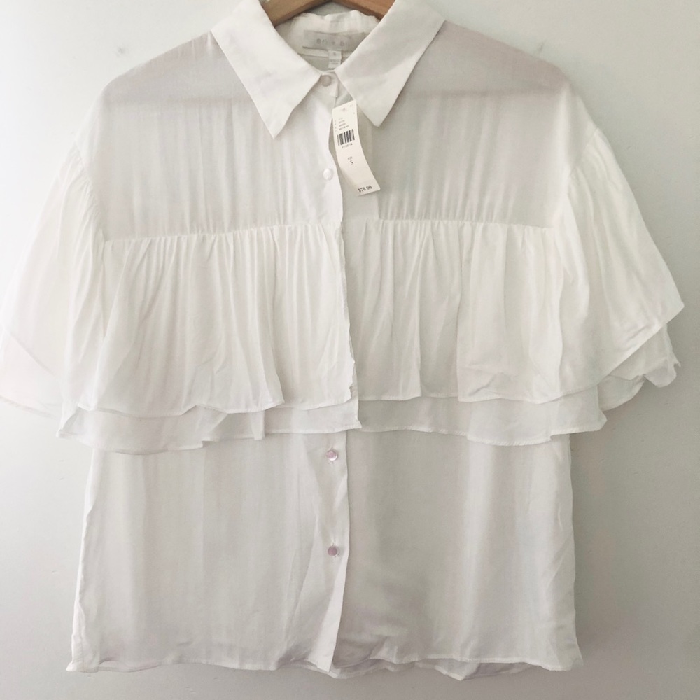 Anthropologie White Raffle Top